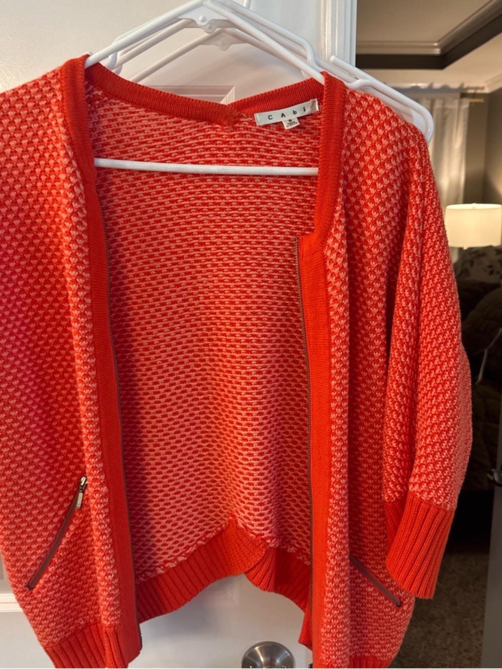 CAbi Orange Two-Tone Textured Zip Cardigan